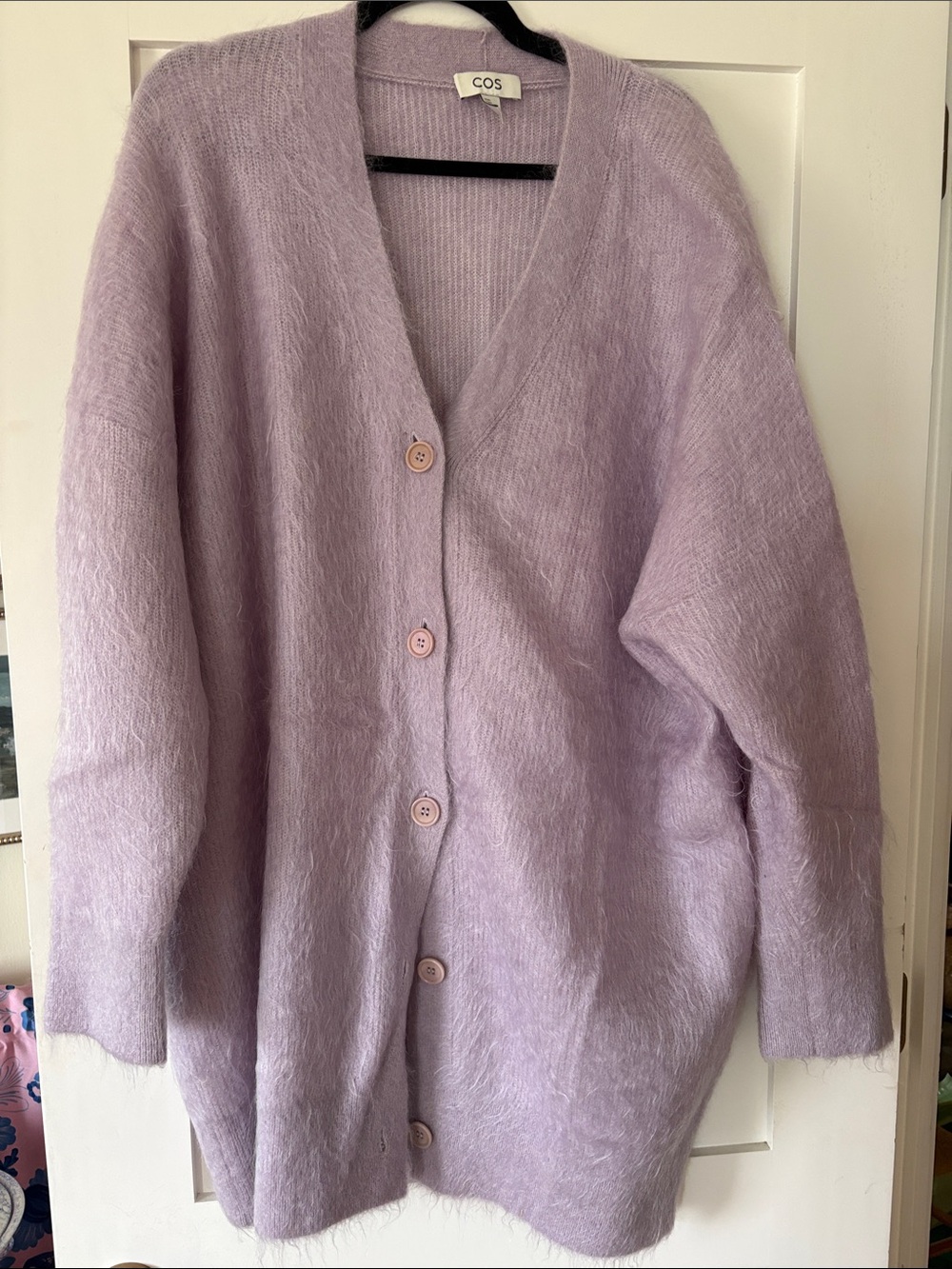 COS Soft Lavender Mohair-Blend Buttoned Cardigan